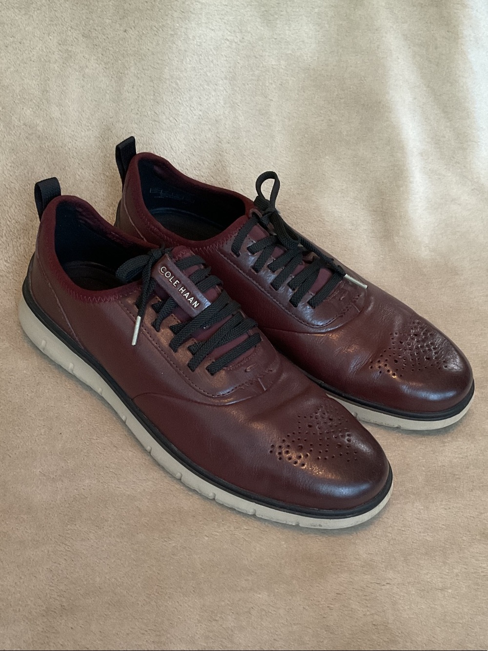 Cole Han ZeroGrand Burgundy Leather Wingtip Derby Burgandy Lace Up Size 13